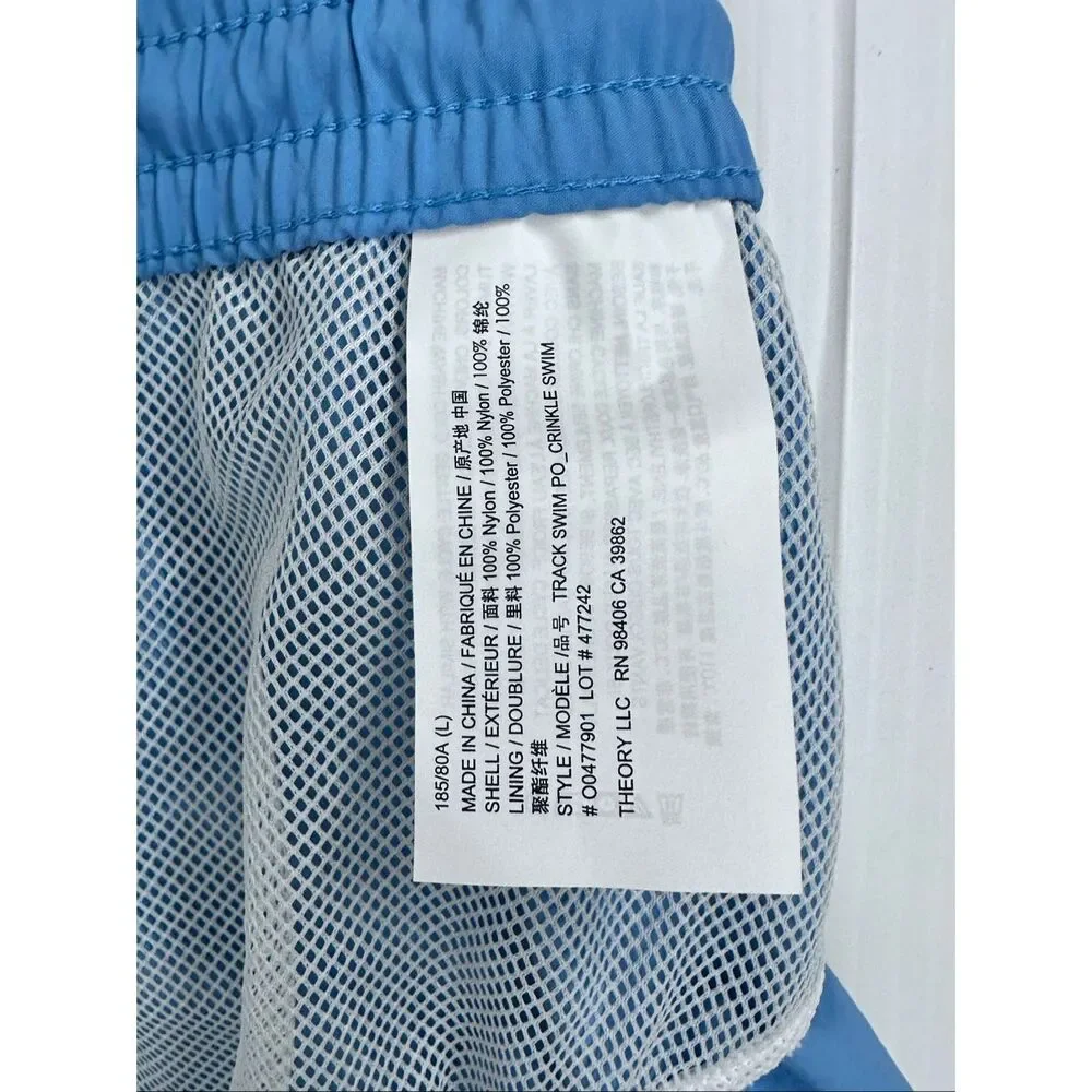Theory Track Swim Blue Crinkle Swim Trunks Shorts L NWT Coastal Yatch Club